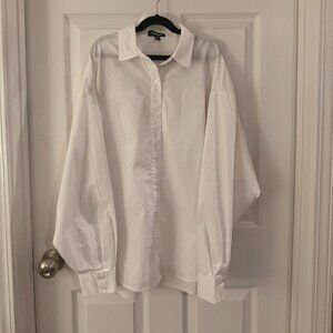 Express White Boyfriend Fit Button Down Shirt Medium